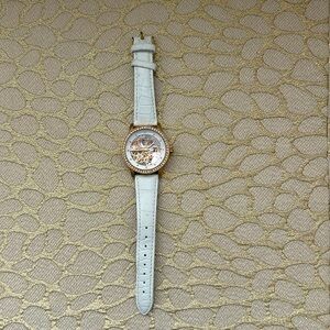 Gold and White Watch with Leather Strap